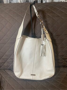 Coach Cream Leather Hobo Bag with Tassel Accent